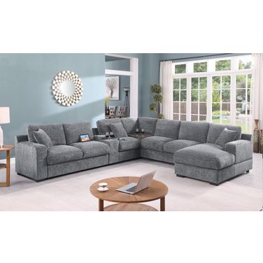 Celine 141.5 Inch Chenille Fabric Corner Sectional Sofa with Right Facing Chaise In Light Gray