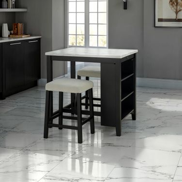 Chalcedony 3 Piece Counter Height Table Set with USB In Black/White/Ivory