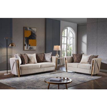 Chanelle Thick Velvet Fabric Upholstered 2Pc Living Room Set Made With Wood In Beige