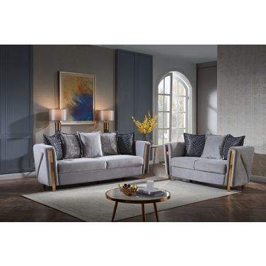 Chanelle Thick Velvet Fabric Upholstered 2Pc Living Room Set Made With Wood In Gray