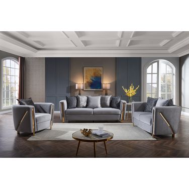 Chanelle Thick Velvet Fabric Upholstered 3Pc Living Room Set Made With Wood In Gray