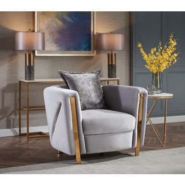Chanelle Thick Velvet Fabric Upholstered Chair Made With Wood In Gray