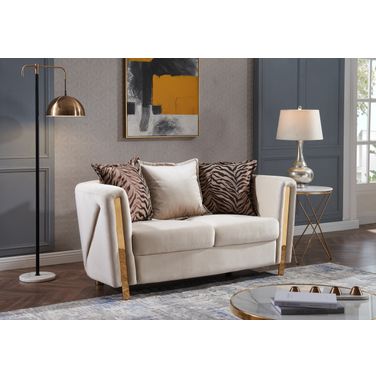 Chanelle Thick Velvet Fabric Upholstered Loveseat Made With Wood In Beige