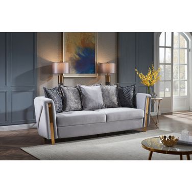 Chanelle Thick Velvet Fabric Upholstered Sofa Made With Wood In Gray