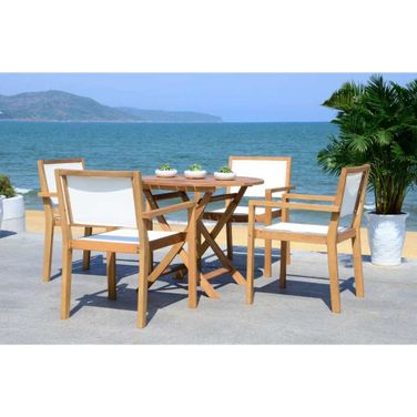 Chante Teak 35.4 Inch Round Table 5-Piece Dining Set