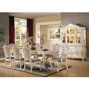 Acme Chantelle 7 Piece Leg Dining Set In Pearl White