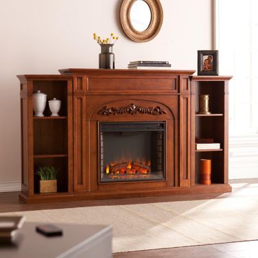 Chantilly Electric Fireplace With Bookcases In Autumn Oak