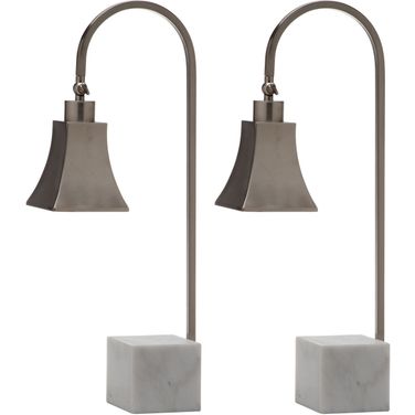 Charley White Marble Desk Lamp with Nickel Shade Set of 2