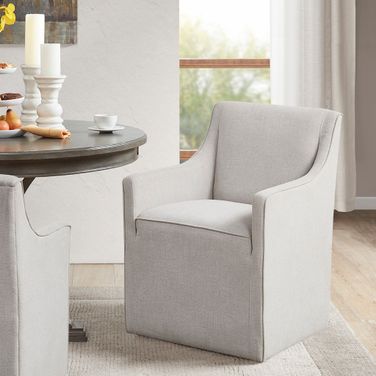 Charlotte Skirted Dining Arm Chair with Casters In Grey
