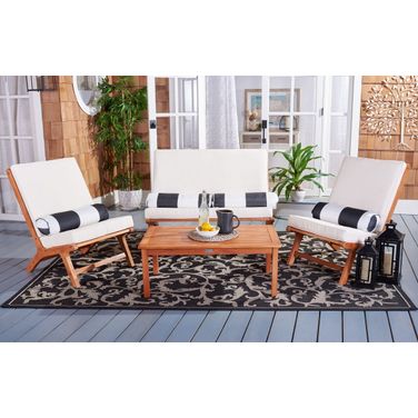 Chaston 4 Piece Outdoor Living Set with Accent Pillows In Black and Beige