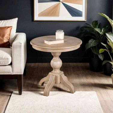 Chesapeake Round End Table In Light White Wash