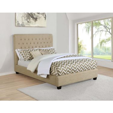 Chloe Tufted Upholstered Eastern King Bed Oatmeal