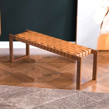 Christina 47 Inch Cognac Leather Bench