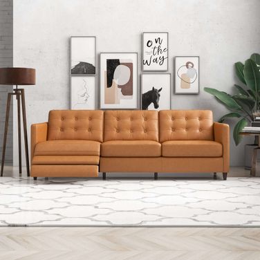 Christopher Tan Leather Electric Reclining Sofa With Left Recliner