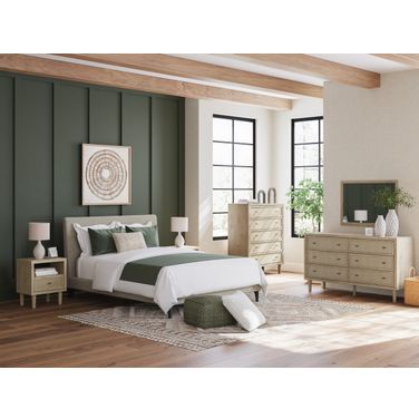 Cielden Upholstered Bedroom Set In Soft Grey