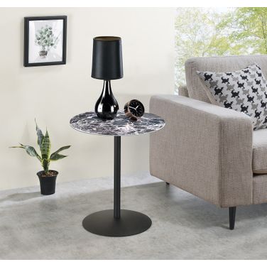 Circa 17.5 Inch End Table with Marble Textured Top In Black