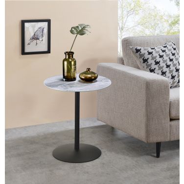 Circa 17.5 Inch End Table with Marble Textured Top In Gray