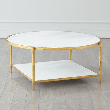 Circle Square Cocktail Table In Gold With White Marble