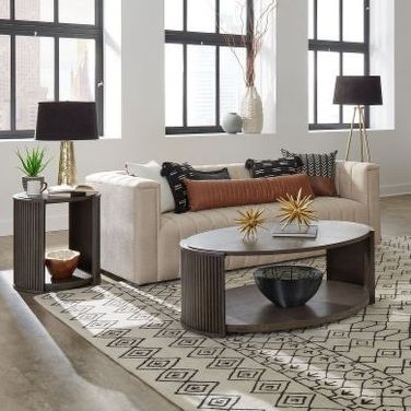 City View Oval Occasional Table Set In Brown