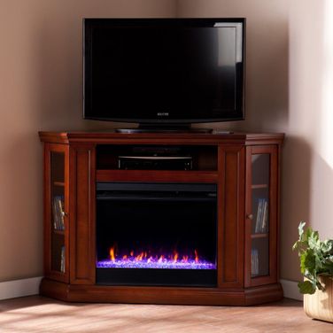 Claremont Color Changing Convertible Fireplace In Brown Mahogany