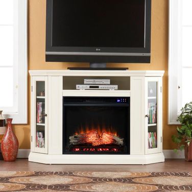 Claremont Electric Corner Touch Screen Fireplace With Storage In Ivory