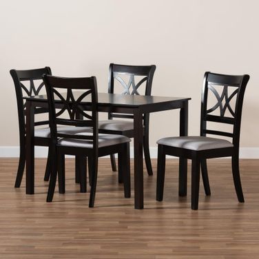 Clarke Modern and Contemporary Grey Fabric Upholstered and Espresso Brown Finished Wood 5-Piece Dining Set