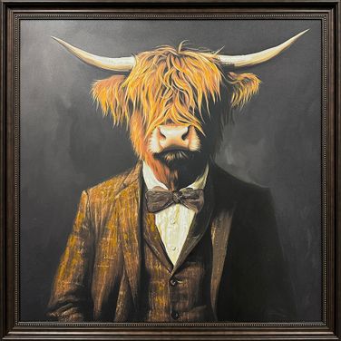 Classic Dapper Highland - 39" x 39" - Hand-Embellished Canvas In Black/Brown/Gold