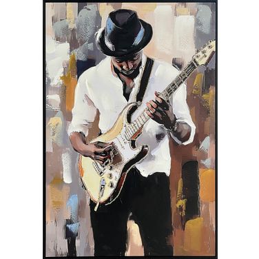 Classic Midnight Riff II - 36" x 24" - Hand-Embellished Canvas In Black/Gold/Taupe