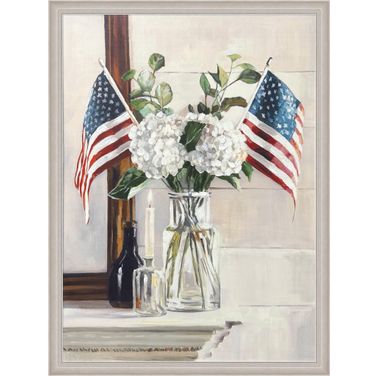 Classic Patriotic Petals - 32" x 24" - Hand-Embellished Canvas In Ivory/Green/Brown