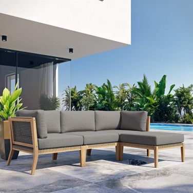 Clearwater Outdoor Patio Teak Wood 4 Piece Sectional Sofa In Gray Graphite