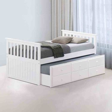 Clemens Twin Captain Bed with Trundle In White