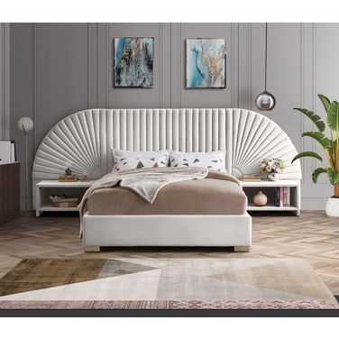 Cleo Velvet Bedroom Set In Cream