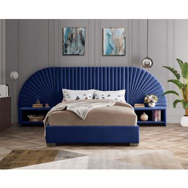 Cleo Velvet Bedroom Set In Navy
