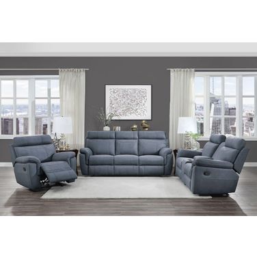 Clifton Blue Double Reclining Living Room Set With Drop Down Cup Holders