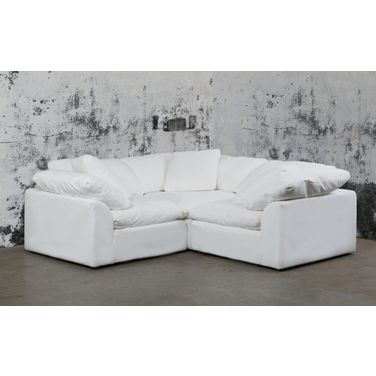 Cloud Puff White 3 Piece Slipcovered Modular Sectional Small L Shaped Sofa