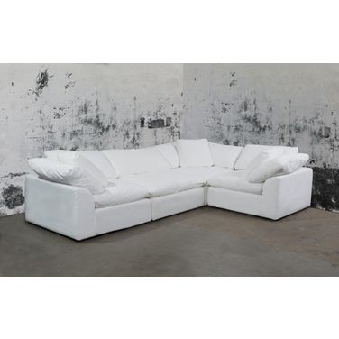 Cloud Puff White 4 Piece Slipcovered Modular L Shaped Sectional Sofa