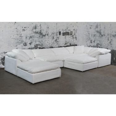 Cloud Puff White 7 Piece Slipcovered Modular Sectional Sofa with Ottomans