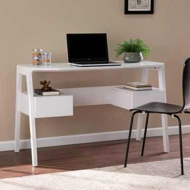 Clyden Midcentury Modern Writing Desk With Storage In White