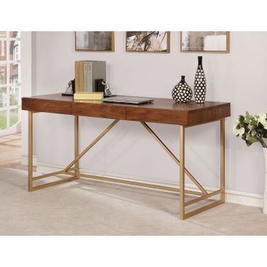 Halstein Light Walnut and Gold Desk