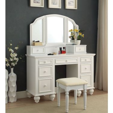 Athy White Vanity With Stool