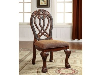 Finley Cotton Solid Wood King Louis Back Side Chair in Cream/Brown