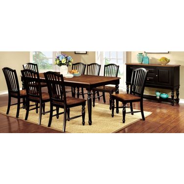 Mayville Black and Antique Oak Rectangular Extendable Leg Dining Room Set
