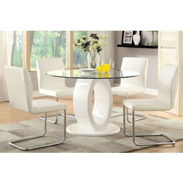 Lodia I White Glass Top Round Pedestal Dining Room Set