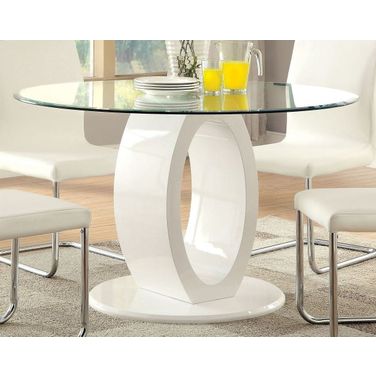 Lodia I White Glass Top Round Pedestal Dining Table