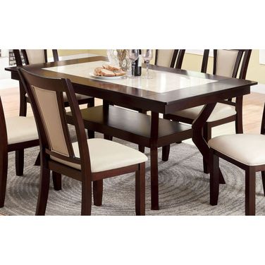Brent Dark Cherry Faux Marble Insert Rectangular Trestle Dining Table