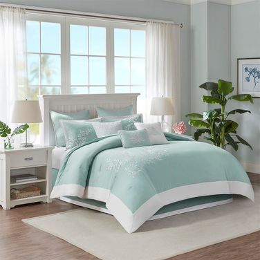 Coastline Oversized Cotton Jacquard King Comforter Set In Aqua