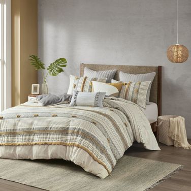 Cody Cotton 3 Piece Queen Duvet Cover Set In Gray/Yellow