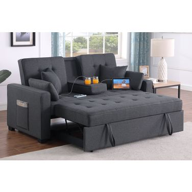 Cody II 70"W Linen Convertible Sleeper Loveseat In Dark Gray