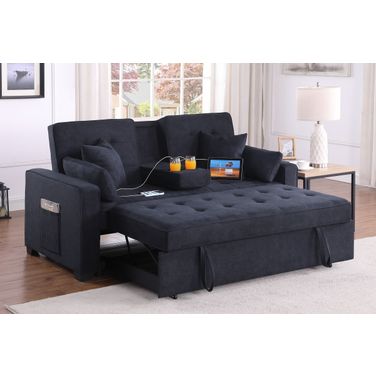 Cody II 70"W Woven Fabric Convertible Sleeper Loveseat In Dark Gray