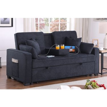 Cody II 69.5 Inch Woven Fabric Convertible Sleeper Loveseat with Cup Holder In Dark Gray